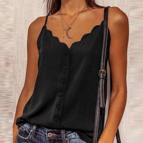 Chic Black Button Front Closure Cami