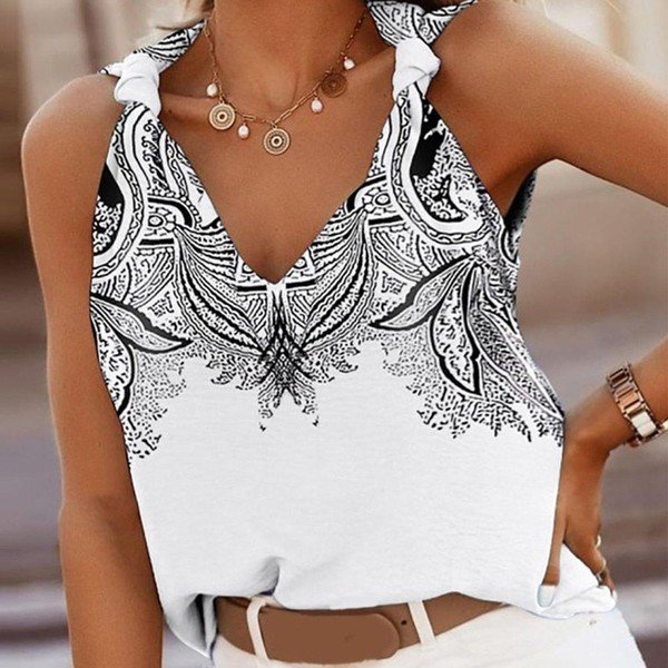 Elegant V-Neck Print Sleeveless Cami