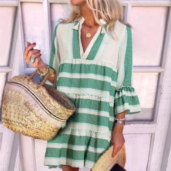 Can't Quit Green and White Mini Dress