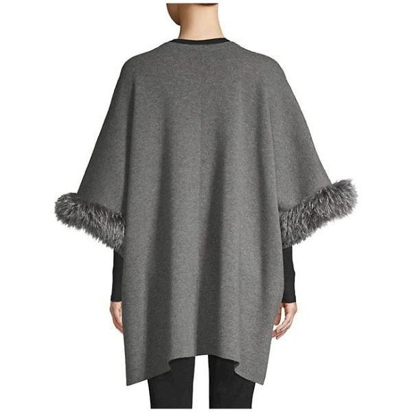 Cashmere Fox Fur Trim Cashmere Poncho Jacket